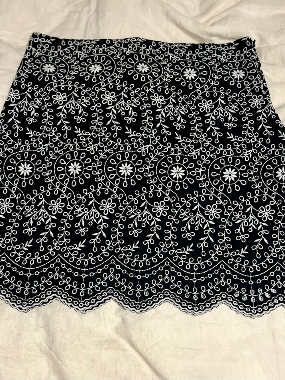 LOFT Black Mini Skirt with White Embroidered Floral Eyelet